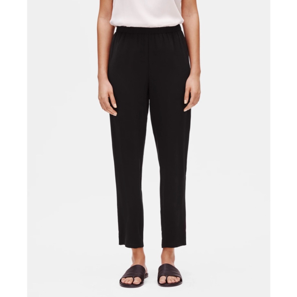 Eileen Fisher Petite Silk Georgette Slouchy Ankle Pants - Black, PM